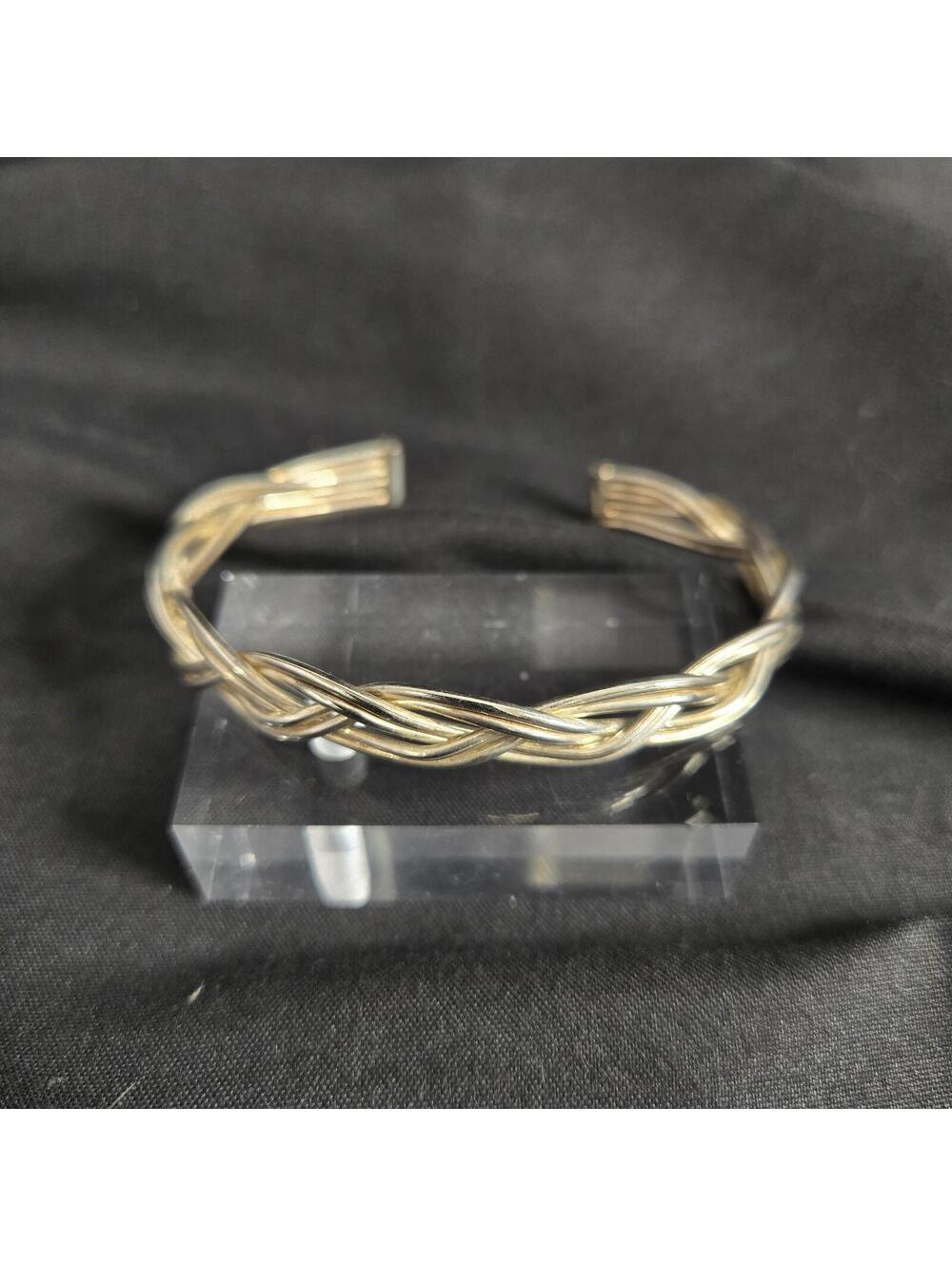 Sterling Silver Braided Cuff Bracelet 925 Italy Woven Twist Bangle Stacking